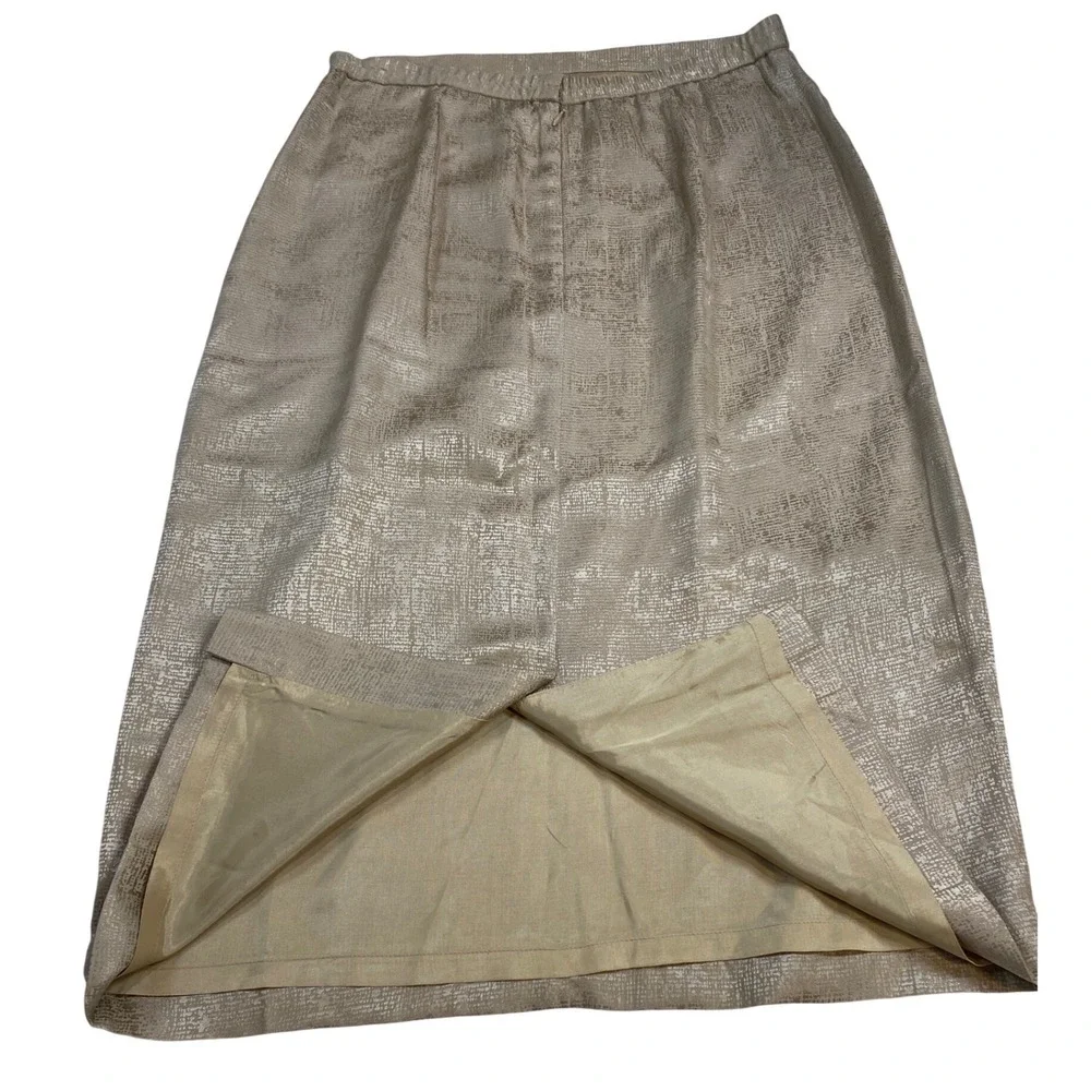 Adrianna Papell Womens 10‎ Silk Midi Pencil Skirt Champagne Gold Metallic Sz 10